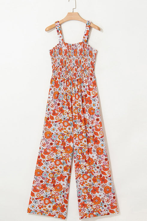 Floral Print Sleeveless Smocked Southern Belle Shift Jumpsuit