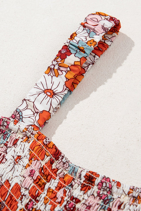 Floral Print Sleeveless Smocked Southern Belle Shift Jumpsuit