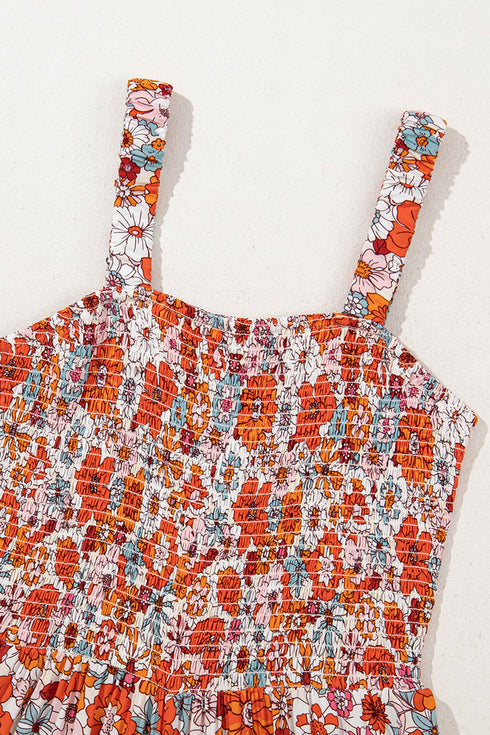 Floral Print Sleeveless Smocked Southern Belle Shift Jumpsuit