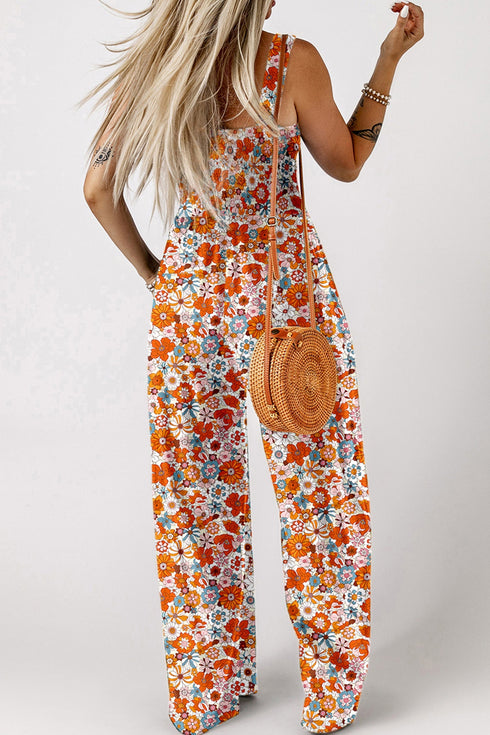 Floral Print Sleeveless Smocked Southern Belle Shift Jumpsuit