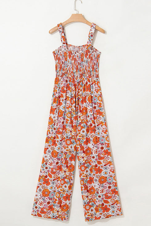 Floral Print Sleeveless Smocked Southern Belle Shift Jumpsuit