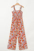 Floral Print Sleeveless Smocked Southern Belle Shift Jumpsuit