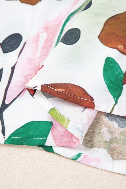 Floral Print Slit V Neck Short Sleeve Blouse