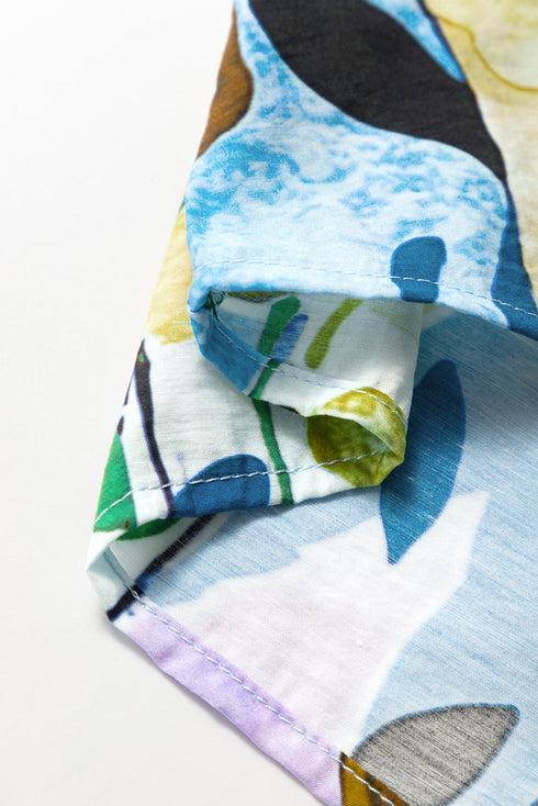 Floral Print Slit V Neck Short Sleeve Blouse