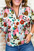Floral Print Slit V Neck Short Sleeve Blouse