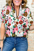 Floral Print Slit V Neck Short Sleeve Blouse
