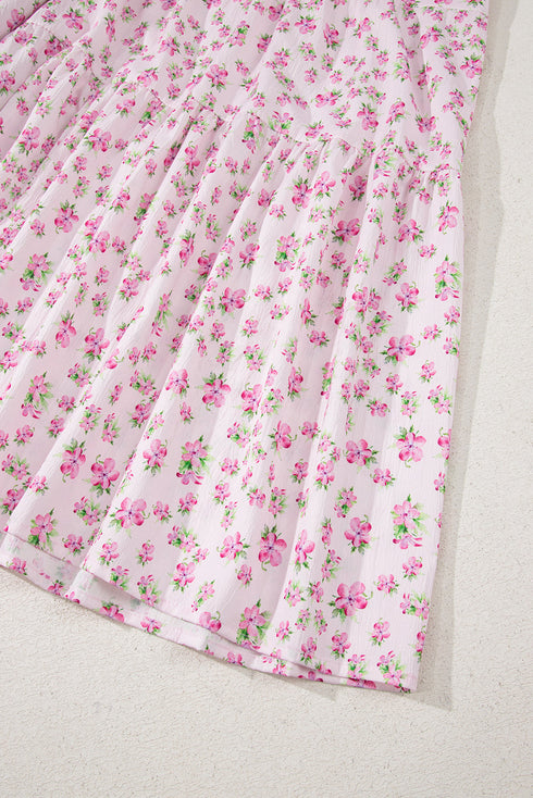 Floral Print Smocked Bodice Flutter Sleeve Maxi Dress