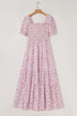 Floral Print Smocked Bodice Flutter Sleeve Maxi Dress