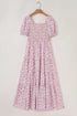 Floral Print Smocked Bodice Flutter Sleeve Maxi Dress