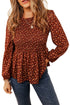 Floral Print Smocked Bodice Puff Sleeve Peplum Blouse