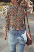 Floral Print Smocked Bubble Sleeve Ruffled Cotton Crop Top