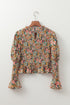 Floral Print Smocked Bubble Sleeve Ruffled Cotton Crop Top