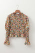 Floral Print Smocked Bubble Sleeve Ruffled Cotton Crop Top