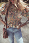 Floral Print Smocked Bubble Sleeve Ruffled Cotton Crop Top