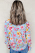 Floral Print Smocked Cuff Collared Woven Blouse