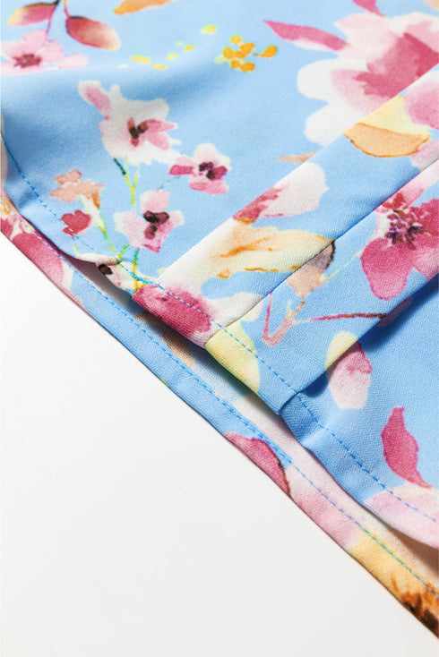 Floral Print Smocked Cuff Collared Woven Blouse