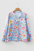 Floral Print Smocked Cuff Collared Woven Blouse