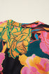Floral Print Smocked Cuff Puff Sleeve V Neck Blouse