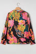 Floral Print Smocked Cuff Puff Sleeve V Neck Blouse