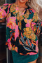 Floral Print Smocked Cuff Puff Sleeve V Neck Blouse