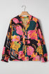 Floral Print Smocked Cuff Puff Sleeve V Neck Blouse