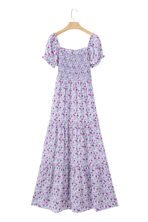 Floral Print Smocked Off The Shoulder Tiered Maxi Dress