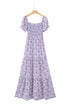 Floral Print Smocked Off The Shoulder Tiered Maxi Dress