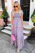 Floral Print Smocked Off The Shoulder Tiered Maxi Dress