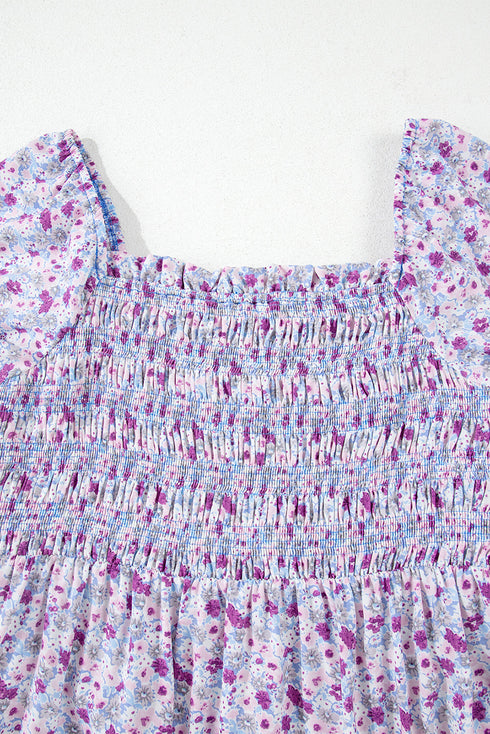 Floral Print Smocked Off The Shoulder Tiered Maxi Dress