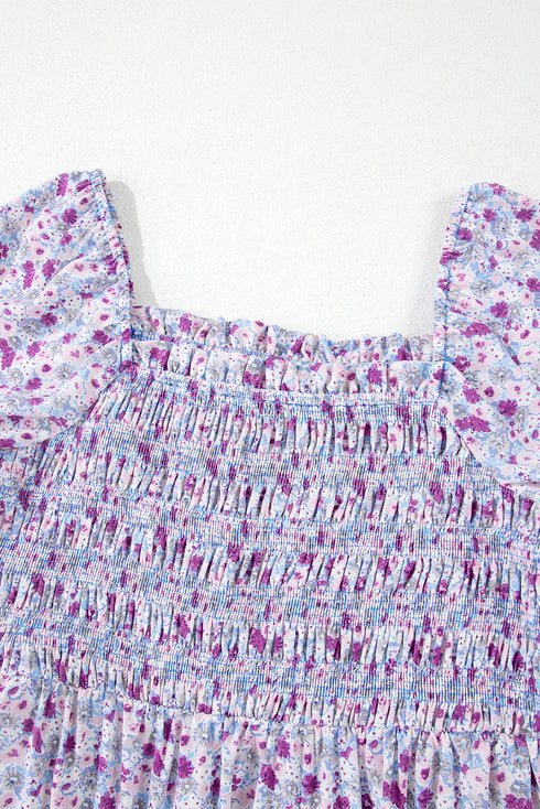 Floral Print Smocked Off The Shoulder Tiered Maxi Dress