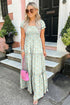 Floral Print Smocked Off The Shoulder Tiered Maxi Dress
