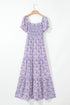 Floral Print Smocked Off The Shoulder Tiered Maxi Dress