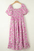 Floral Print Smocked Puff Sleeve A-Line Maxi Dress