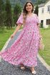 Floral Print Smocked Puff Sleeve A-Line Maxi Dress