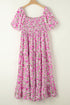 Floral Print Smocked Puff Sleeve A-Line Maxi Dress