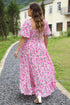 Floral Print Smocked Puff Sleeve A-Line Maxi Dress