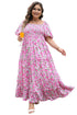 Floral Print Smocked Puff Sleeve A-Line Maxi Dress