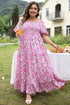 Floral Print Smocked Puff Sleeve A-Line Maxi Dress