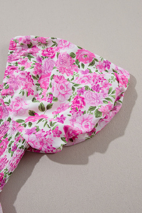 Floral Print Smocked Puff Sleeve A-Line Maxi Dress