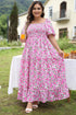 Floral Print Smocked Puff Sleeve A-Line Maxi Dress