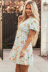 Floral Print Smocked Puff Sleeve Cotton A Line Dress