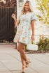 Floral Print Smocked Puff Sleeve Cotton A Line Dress