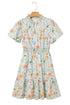 Floral Print Smocked Puff Sleeve Cotton A Line Dress