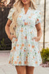 Floral Print Smocked Puff Sleeve Cotton A Line Dress