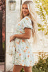 Floral Print Smocked Puff Sleeve Cotton A Line Dress