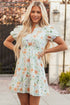 Floral Print Smocked Puff Sleeve Cotton A Line Dress