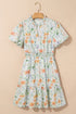 Floral Print Smocked Puff Sleeve Cotton A Line Dress