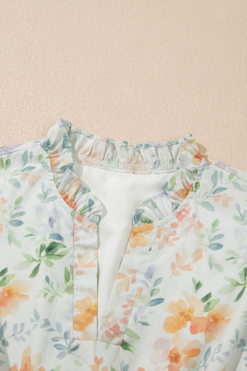 Floral Print Smocked Puff Sleeve Cotton A Line Dress