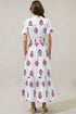 Floral Print Smocked Split Neck Ruffle Hem Maxi Dress