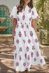 Floral Print Smocked Split Neck Ruffle Hem Maxi Dress